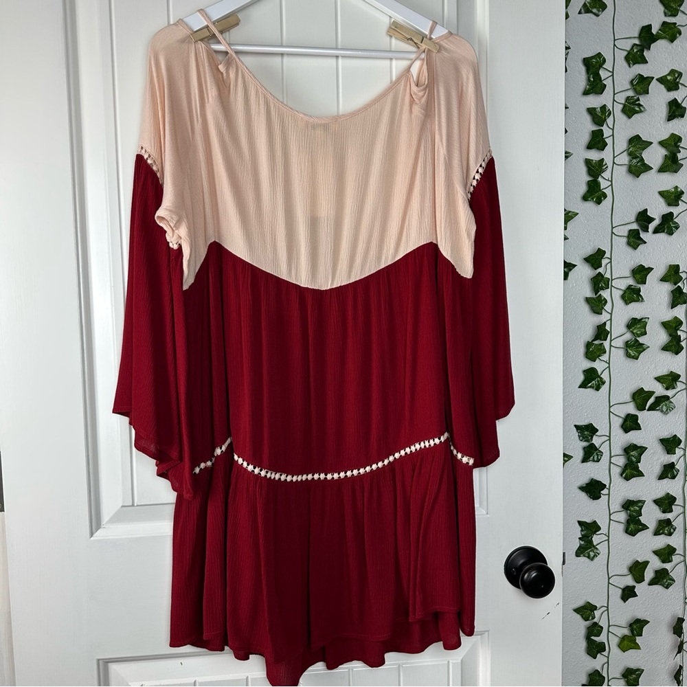 Umgee Gypsy soul bell Sleeve Red and pink cold shoulder tunic Dress size XL - Picture 7 of 8